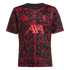 Adidas Liverpool FC training jersey in black with an ornate red scrollwork pattern, featuring red team and brand logos and a central AXA sponsor.