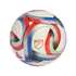 An Adidas MLS Pro official match soccer ball featuring white, red, blue, and silver graphic patterns and coordinates, centered on a black background.