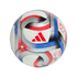 White Adidas MLS soccer ball with red, blue, and silver curved patterns featuring geographic coordinates.