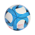 White soccer ball with curved blue striped patterns and a red MLS logo, set against a black background.