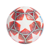 Soccer ball with white and red star panels decorated with intricate silver lion patterns, centered on a black background.