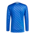 Rear view of a royal blue long-sleeved jersey with subtle diagonal stripes and "RMCF" printed in yellow on the back neck.