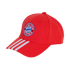 Red Adidas baseball cap with the FC Bayern München crest on the front and three white stripes on the brim.