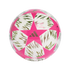 Adidas UEFA Champions League soccer ball with pink star panels and green tiger-stripe patterns on a white background.