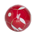 Red Liverpool F.C. soccer ball featuring the white Liver Bird crest, "L.F.C." text, gold accents, and white geometric patterns on a black background.