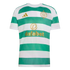 Celtic FC football jersey featuring green and white hoops with gold Adidas, club crest, and Dafabet logos.