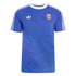 A blue short-sleeved Adidas t-shirt featuring a white crew neck, three white stripes on each sleeve, a white trefoil logo on the right chest, and the Argentina national football team (AFA) crest on the left chest.