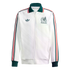 White Adidas Mexico track jacket featuring a green collar, tricolor stripes on the sleeves, a trefoil logo, and the national team crest.