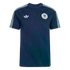Navy blue Adidas short-sleeve shirt featuring white shoulder stripes, a trefoil logo, and the German national football team crest on the chest.