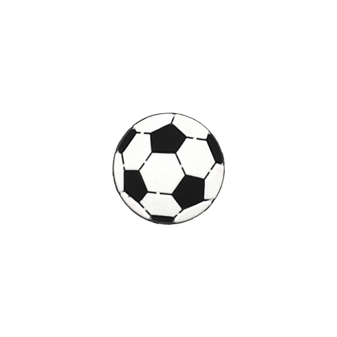 A classic black and white soccer ball-shaped Soccer Croc Charm.