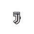 A black and white Juventus Soccer Croc Charm featuring the football club's stylized "J" logo and wordmark.