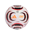 An Adidas Tiro LGE soccer ball with a white surface, black and red curved graphics, and orange Adidas and "TIRO" logos.