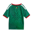 Green soccer jersey back with a large Aztec sun stone pattern, red and white trim, and white shoulder stripes.