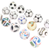 A collection of various Adidas FIFA World Cup official match balls from different years, arranged diagonally against a solid black background.