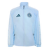 Light blue Adidas New York City FC tracksuit jacket with navy blue logo, team crest on the chest, and white stripes on the sleeves. Features a full zipper and high collar.