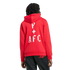 Back view of a person wearing a red hoodie with white Gothic text reading 'P + AFC' and black pants featuring a red Arsenal cannon logo, set against a black background.