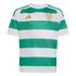 Celtic FC home football jersey with green and white horizontal hoops, featuring a gold Adidas logo and gold club crest.