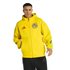 A man models a bright yellow Club América Adidas zip-up hoodie with the team crest and black pants against a solid black background.