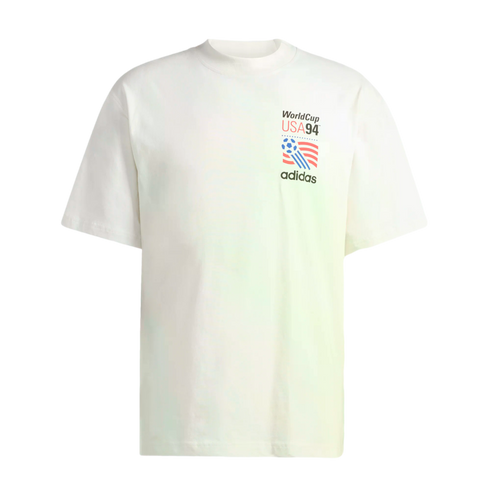 A white short-sleeved t-shirt featuring the World Cup USA 94 logo and Adidas branding on the upper left chest.