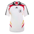 A white Adidas Germany national football team jersey with red, black, and gold accents, featuring the team crest and a single star.