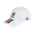 A white Adidas baseball cap featuring the Mexico national football team crest on the crown and green and red stripes on the brim.