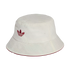 Off-white Adidas bucket hat with a burgundy trefoil logo and trim. The fabric features a subtle tone-on-tone paisley pattern.