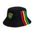 Black bucket hat featuring the Jamaica Football Federation crest on the front and vertical red, yellow, and green stripes along the side.