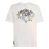 White Adidas t-shirt with "FIFA WORLD CUP" text and colorful cartoon soccer mascots. Below is the script "Football with friends" and an Adidas trefoil logo.