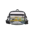 Transparent Adidas crossbody bag with black trim and strap, featuring a yellow logo and striped pattern on the front.