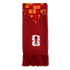 A red scarf featuring an orange and yellow square pattern, a white FIFA 26 logo, and red fringe at the bottom.