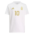White Adidas t-shirt featuring a gold Argentina national football team crest with three stars and a gold number 10 on the front.