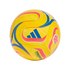 A bright yellow soccer ball with blue and red swirl patterns, featuring the blue Adidas logo and the Colombian Football Federation crest. "TRIONDA CLUB" is printed in blue on the lower section.