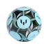 Light blue and black Adidas F50 soccer ball featuring Lionel Messi's logo and abstract patterns, centered on a black background.