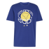 Blue t-shirt with a central graphic: "25 AÑOS 2001" in white framing a map of South America on a yellow circle. Small Adidas and Boca Juniors logos are below.