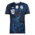 A black Argentina football jersey featuring blue swirling patterns, the AFA crest, FIFA World Champions 2022 badge, Adidas logo, and number 10.
