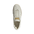 A top-down view of a light gray suede Adidas sneaker with matching laces and a gum rubber outsole, centered on a white background.