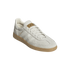 Adidas Samba Messi sneaker featuring an off-white suede upper, white leather stripes, a gum rubber sole, and gold Messi branding on the side and tongue.