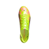 Top-down view of a neon yellow Adidas F50 soccer cleat with pink and black accents, yellow laces, and "LIGHTSTRIKE PRO" text on the insole.
