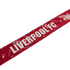 Red Liverpool FC scarf with "LIVERPOOL FC" in white text and a liver bird logo, set diagonally against a plain white background.