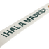 White scarf with dark green "¡HALA MADRID!" text and a small Real Madrid crest.
