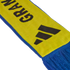 A yellow and blue knitted scarf with a black Adidas logo and partial black text reading "GRAN".