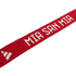 Red and dark red striped scarf featuring the white block-lettered motto "MIA SAN MIA" and a white three-stripe logo.