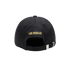 The back view of a black Fan Ink Los Angeles FC Bambo Classic Hat, featuring "LOS ANGELES" embroidered in yellow text and an adjustable strap with a silver buckle.