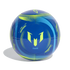 Blue soccer ball featuring lime green and light blue graphic patterns and the Lionel Messi logo.