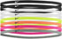 Nike Skinny Headbands 8 pack featuring a vertical stack of eight thin elastic headbands in assorted colors including black, white, neon yellow, orange, pink, and grey, each with a signature Nike swoosh logo.