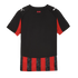 Back view of a black Puma AC Milan soccer jersey with red accents. Features "MILAN" text on the neck and red-and-black striped detailing at the bottom hem.