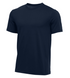 A plain navy blue short-sleeved crew-neck t-shirt shown against a white background.