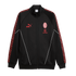Black Puma AC Milan track jacket featuring a red club crest, eFootball sponsor logo, and patterned red sleeve stripes.