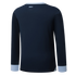 Back view of a navy blue long-sleeved shirt with light blue collar and cuffs. The word "GUATE" is printed in white near the neckline.