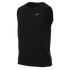 Black Nike sleeveless athletic tank top featuring a silver swoosh logo on the left chest.